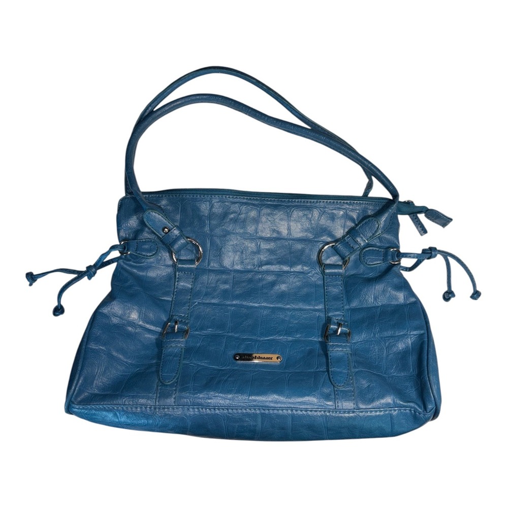 Alfred Dunner Teal Blue Croc Embossed Faux Leather Shoulder Bag Handbag